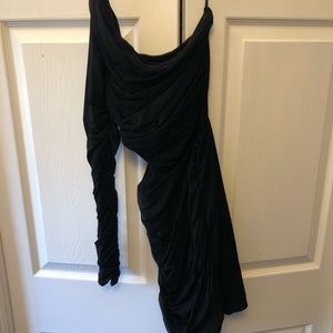 Black, one shoulder long sleeve dress